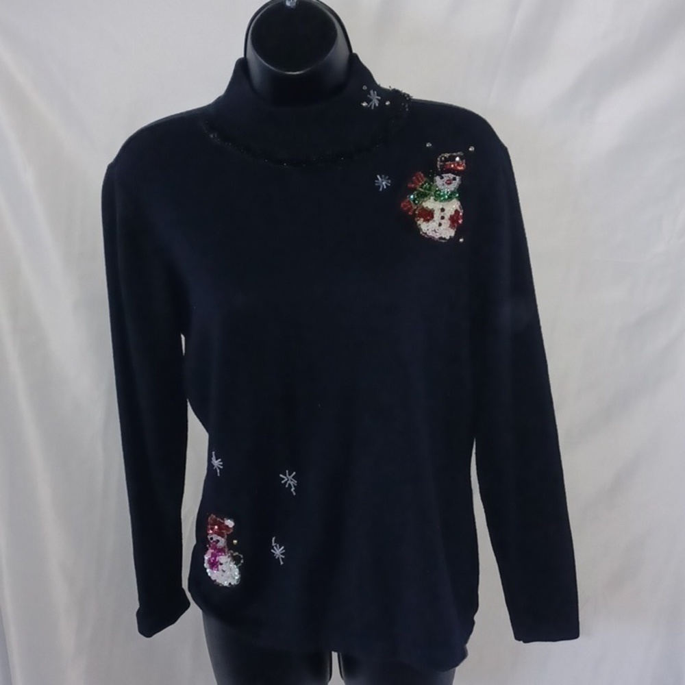 Vtg Yarnworks Beatiful Christmas Sweater Snowmen Large